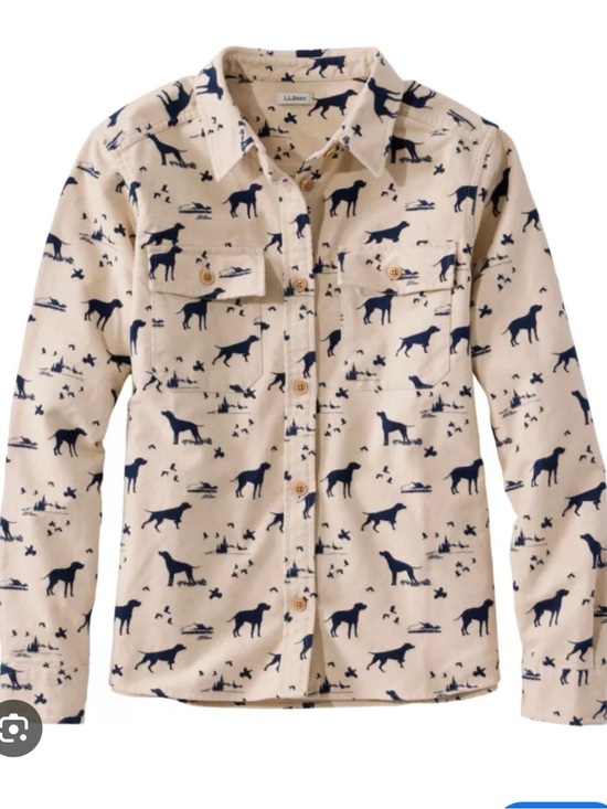 L.L. Bean Tops - L.L. Bean Cream Button-Down Shirt with Navy Dog Print